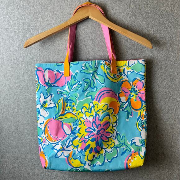 Lilly Pulitzer Tote Bag Hawaiian Print Preppy Classic Beach Vacation Pink Canvas - Picture 3 of 10